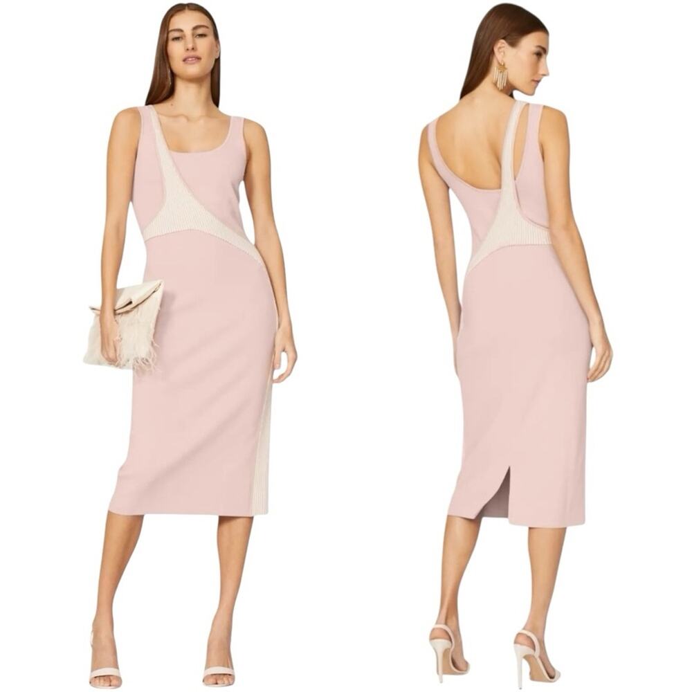 Esteban Cortazar Collective Womenโs Midi Dress Varsity Knit PinkWhite Size Small